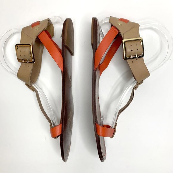 UTERQÜE Orange Tan T-Strap Gladiator Buckle Sandal Sz 38 / 7.5 - Picture 4 of 11